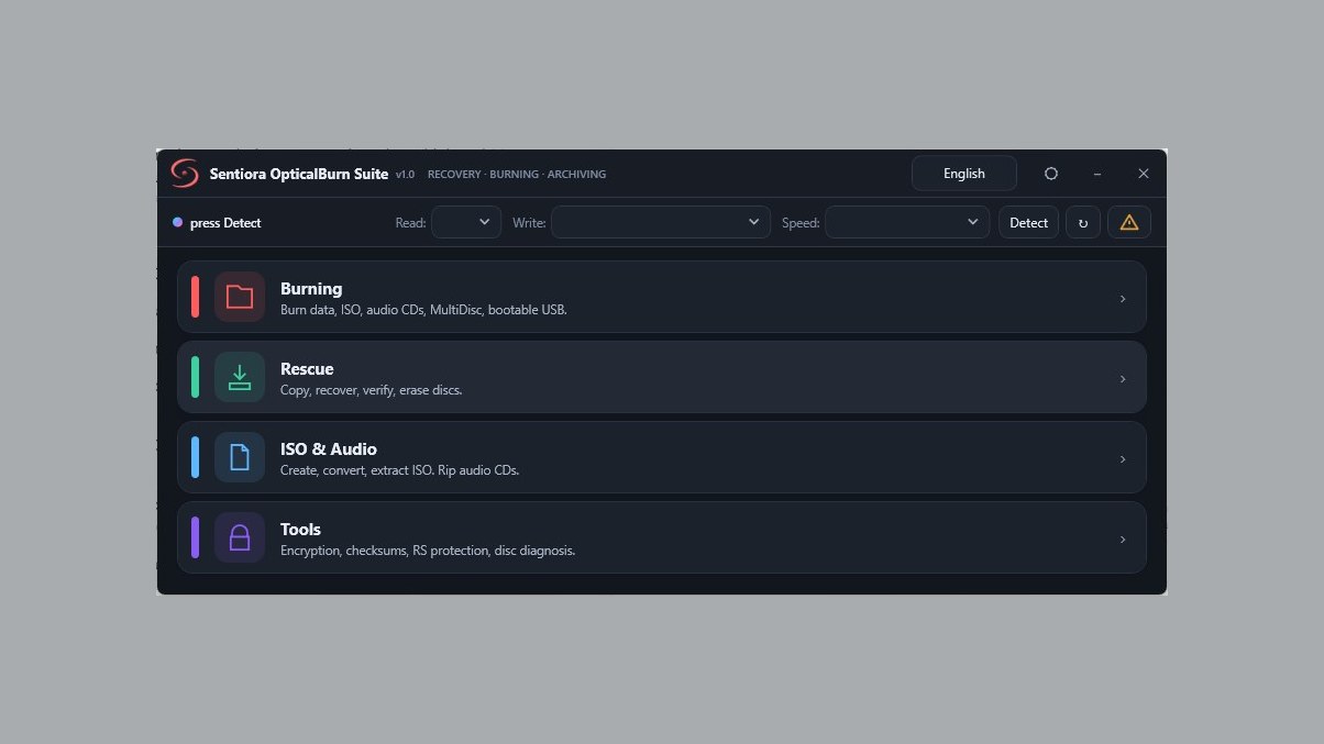 The same main menu in the dark theme.